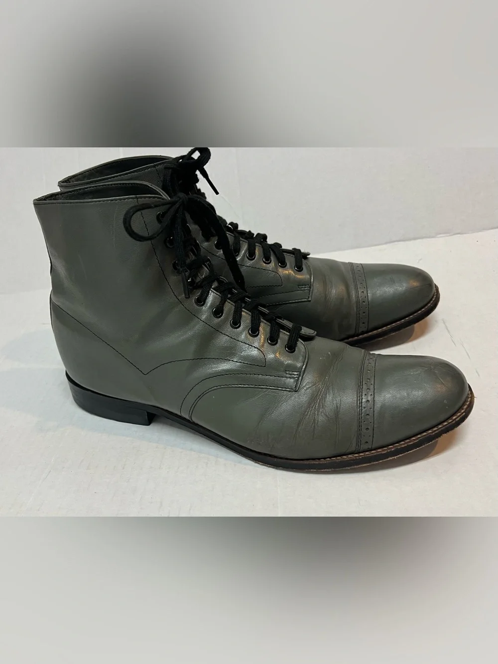 Stacy Adams Men’s 10.5 E Gray Leather Vintage Lace Up Military Combat Boots